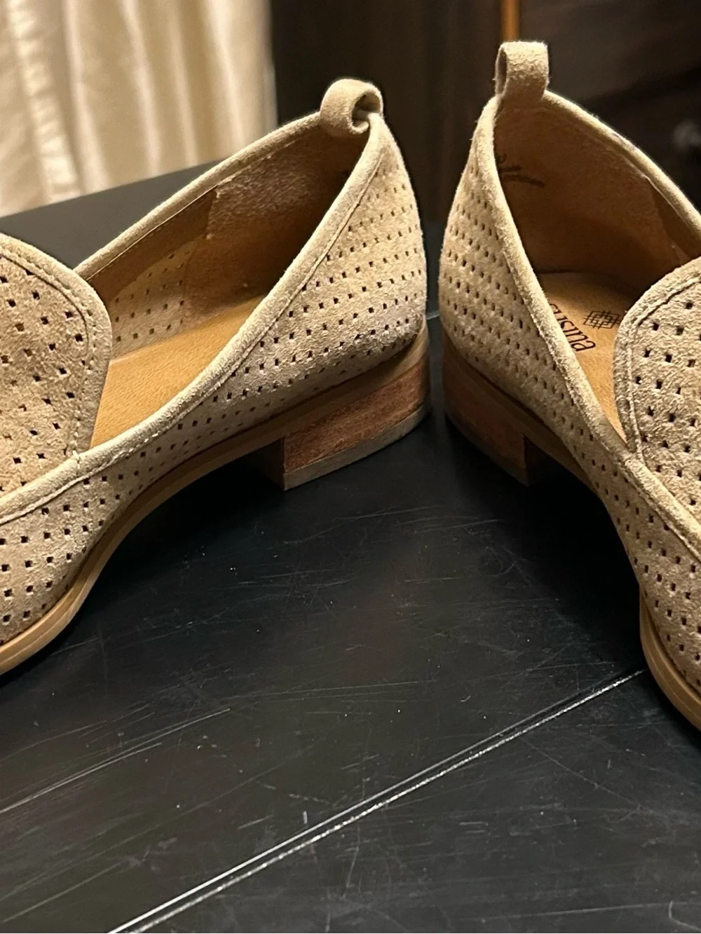 Susina Perforated Suede Slip-On Loafers in Light Tan